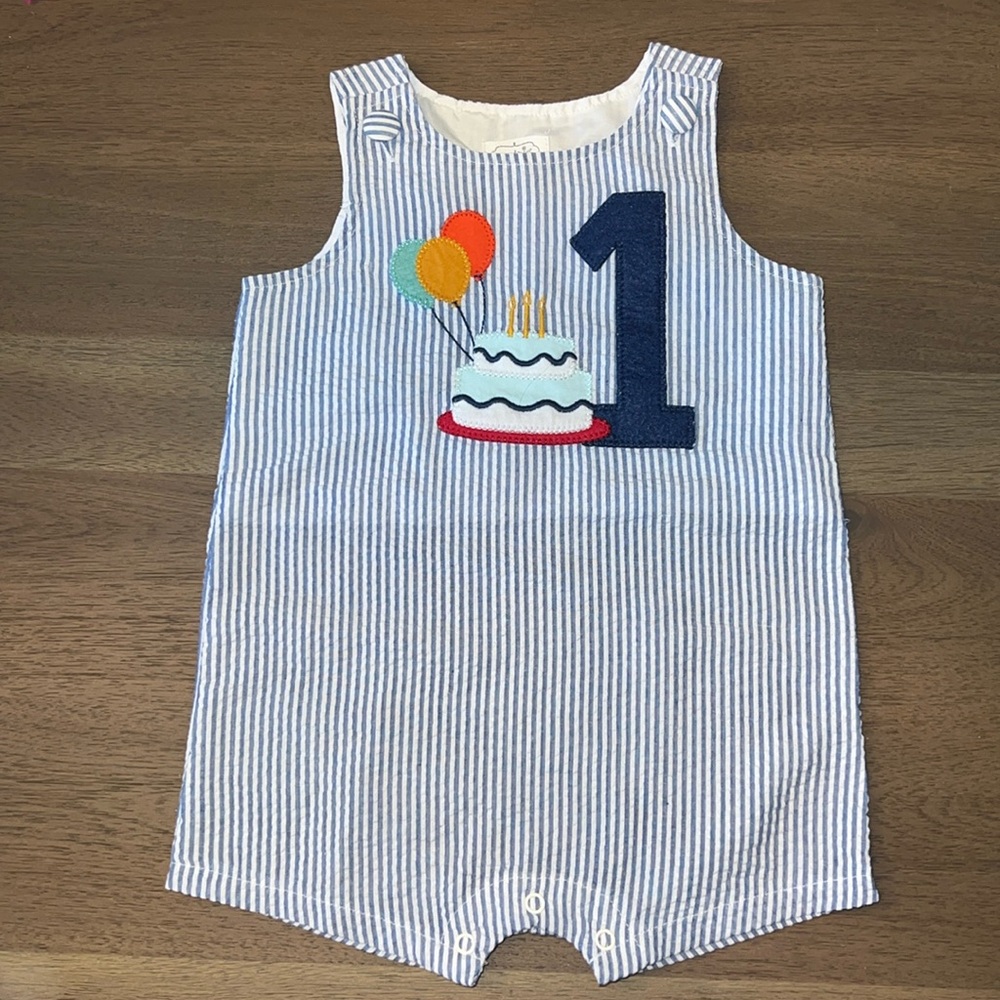 Mudpie First Birthday Seersucker Jon Jon 12-18 months
